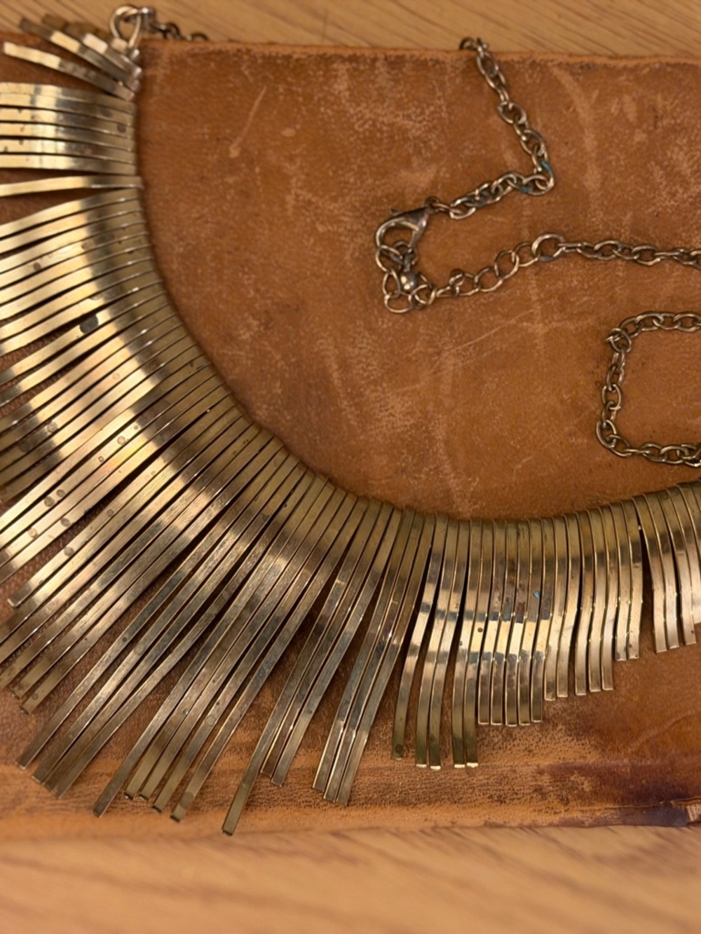 Brass toned Gold Fringe Statement Necklace - Women Jewelry